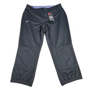 NEW Under Armour Womens Black Fitted Softball Pants Size Large Zip Snap NWT